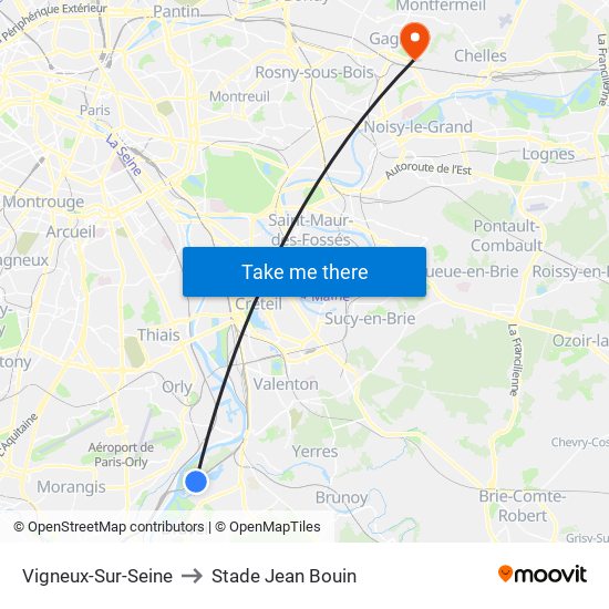 Vigneux-Sur-Seine to Stade Jean Bouin map