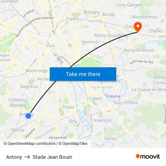Antony to Stade Jean Bouin map