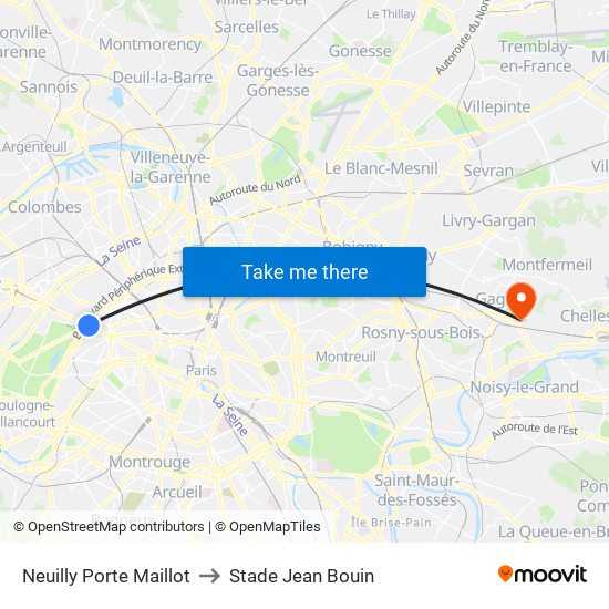 Neuilly Porte Maillot to Stade Jean Bouin map