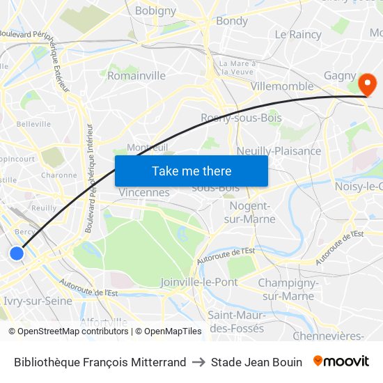 Bibliothèque François Mitterrand to Stade Jean Bouin map