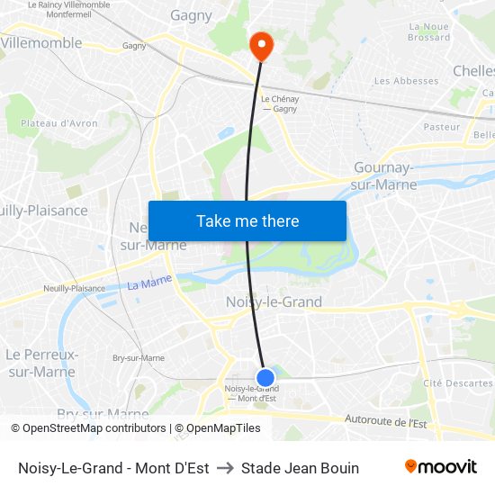 Noisy-Le-Grand - Mont D'Est to Stade Jean Bouin map