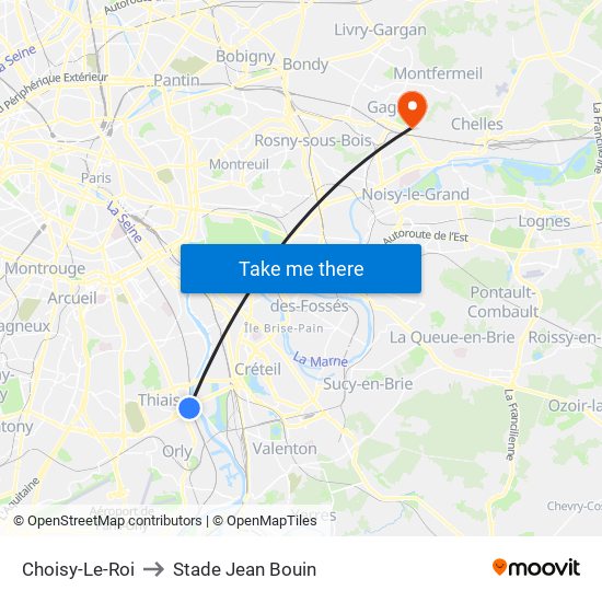 Choisy-Le-Roi to Stade Jean Bouin map