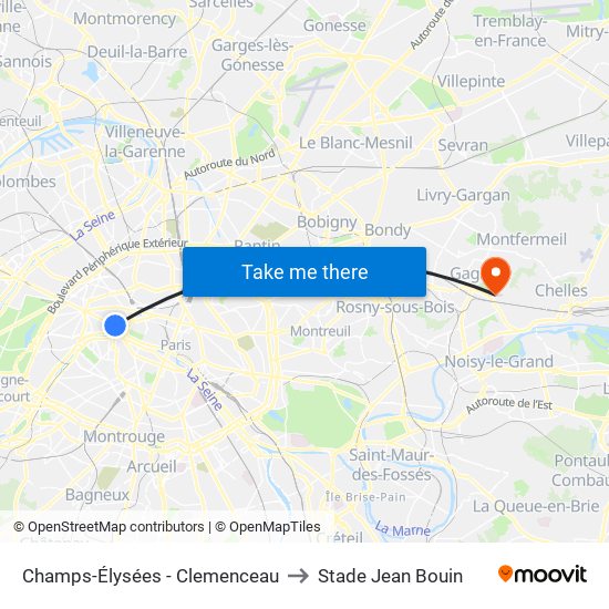 Champs-Élysées - Clemenceau to Stade Jean Bouin map