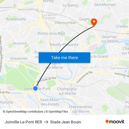Joinville-Le-Pont RER to Stade Jean Bouin map