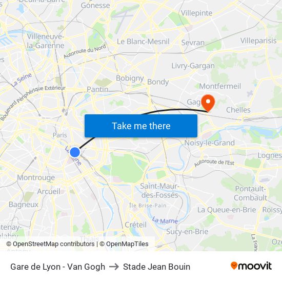 Gare de Lyon - Van Gogh to Stade Jean Bouin map