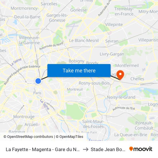 La Fayette - Magenta - Gare du Nord to Stade Jean Bouin map