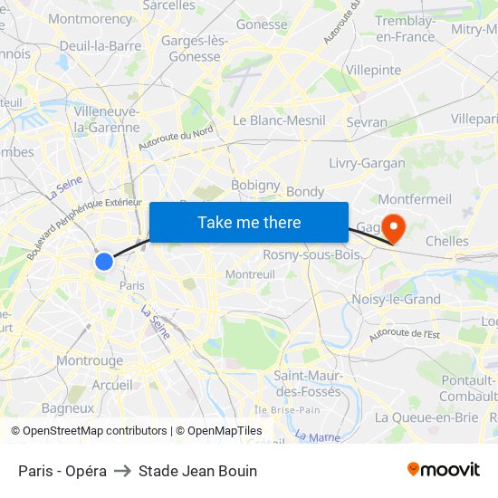 Paris - Opéra to Stade Jean Bouin map