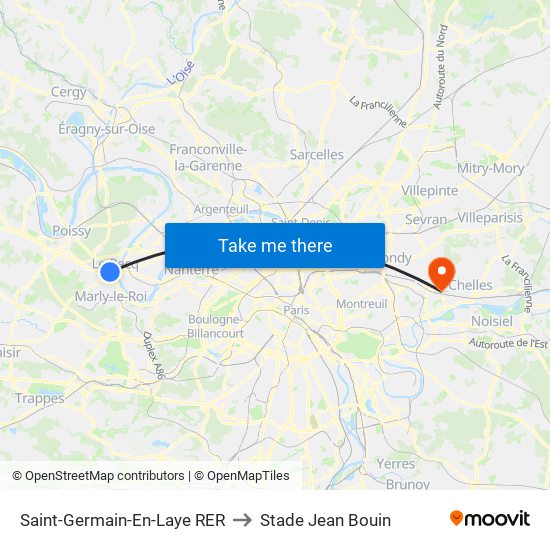 Saint-Germain-En-Laye RER to Stade Jean Bouin map
