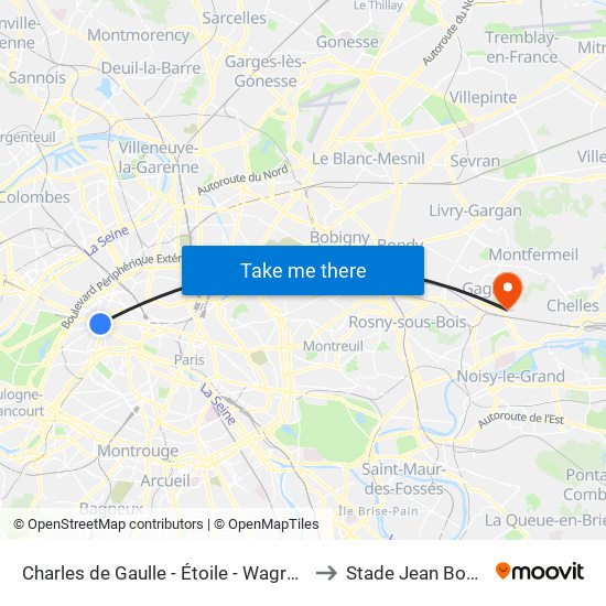Charles de Gaulle - Étoile - Wagram to Stade Jean Bouin map