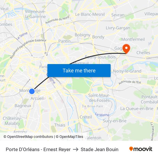 Porte D'Orléans - Ernest Reyer to Stade Jean Bouin map