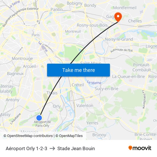 Aéroport Orly 1-2-3 to Stade Jean Bouin map