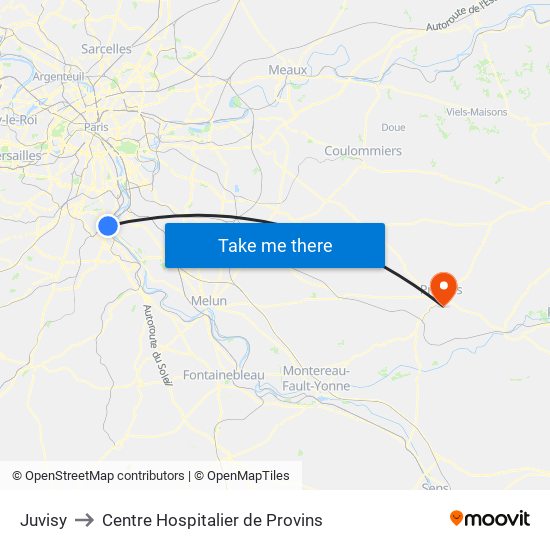 Juvisy to Centre Hospitalier de Provins map