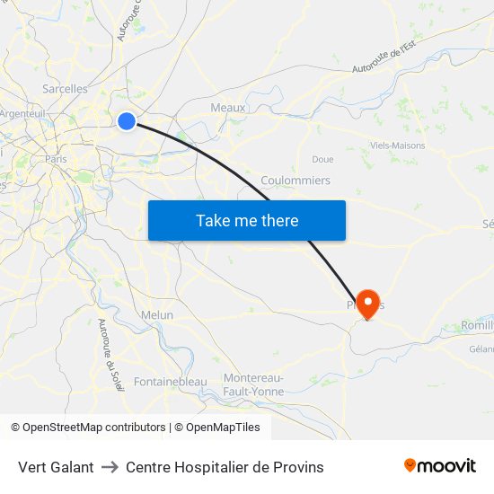 Vert Galant to Centre Hospitalier de Provins map