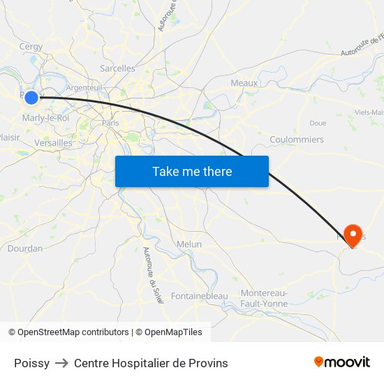 Poissy to Centre Hospitalier de Provins map