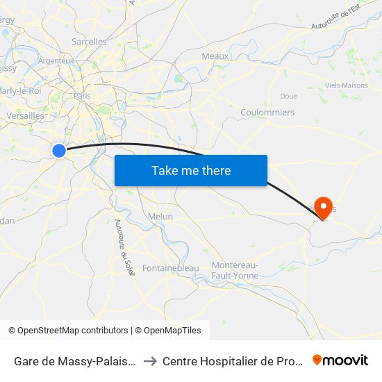 Gare de Massy-Palaiseau to Centre Hospitalier de Provins map