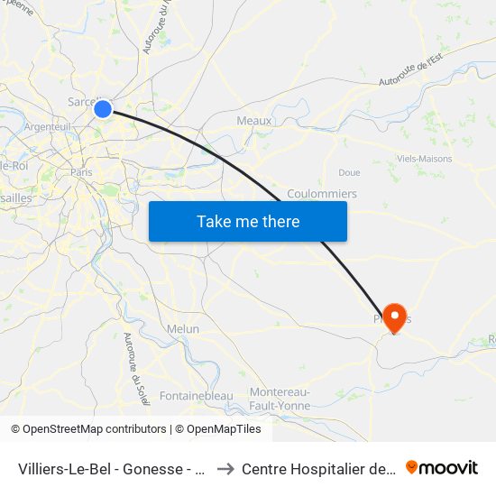 Villiers-Le-Bel - Gonesse - Arnouville to Centre Hospitalier de Provins map
