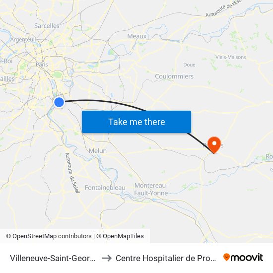 Villeneuve-Saint-Georges to Centre Hospitalier de Provins map