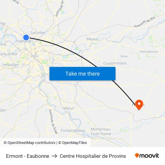 Ermont - Eaubonne to Centre Hospitalier de Provins map