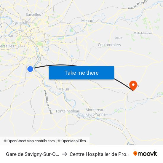 Gare de Savigny-Sur-Orge to Centre Hospitalier de Provins map