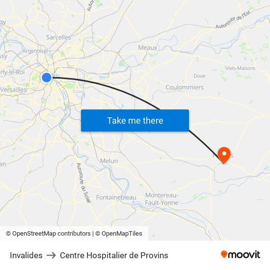 Invalides to Centre Hospitalier de Provins map
