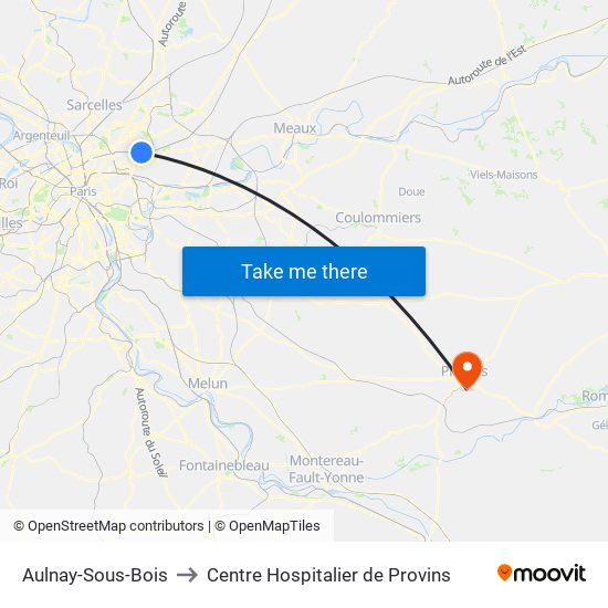 Aulnay-Sous-Bois to Centre Hospitalier de Provins map