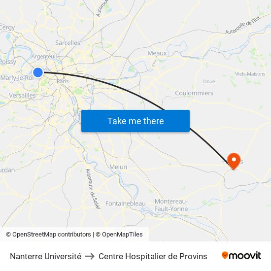 Nanterre Université to Centre Hospitalier de Provins map