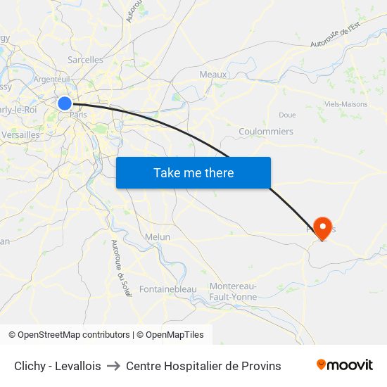 Clichy - Levallois to Centre Hospitalier de Provins map