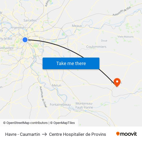 Havre - Caumartin to Centre Hospitalier de Provins map