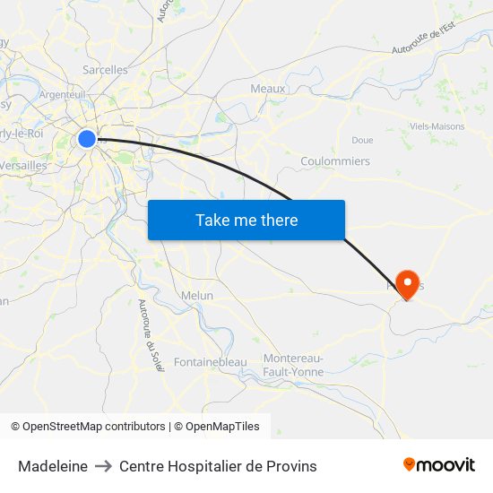 Madeleine to Centre Hospitalier de Provins map