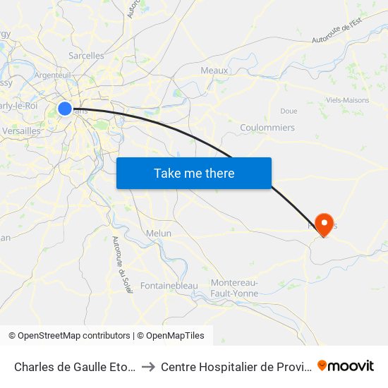 Charles de Gaulle Etoile to Centre Hospitalier de Provins map