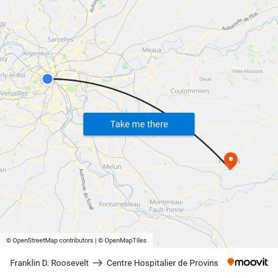 Franklin D. Roosevelt to Centre Hospitalier de Provins map
