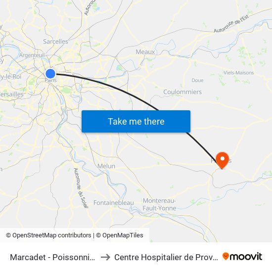 Marcadet - Poissonniers to Centre Hospitalier de Provins map
