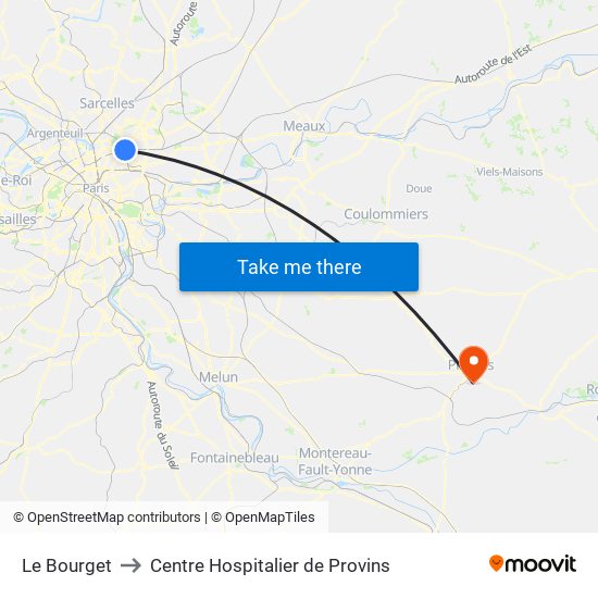 Le Bourget to Centre Hospitalier de Provins map