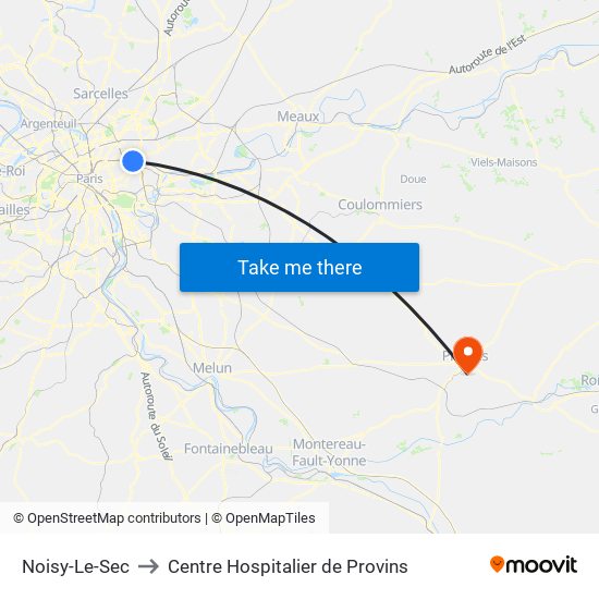 Noisy-Le-Sec to Centre Hospitalier de Provins map