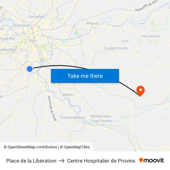 Place de la Libération to Centre Hospitalier de Provins map
