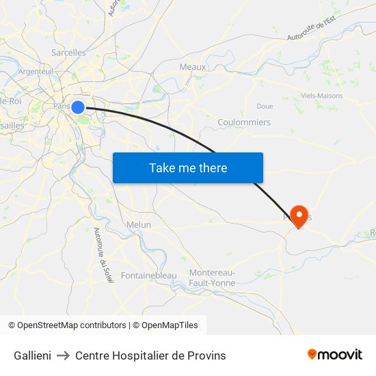 Gallieni to Centre Hospitalier de Provins map