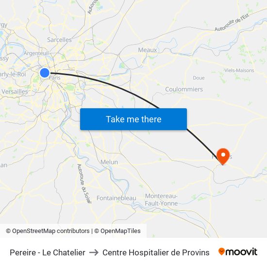 Pereire - Le Chatelier to Centre Hospitalier de Provins map