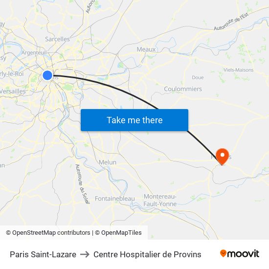 Paris Saint-Lazare to Centre Hospitalier de Provins map