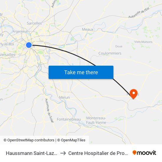 Haussmann Saint-Lazare to Centre Hospitalier de Provins map