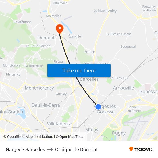 Garges - Sarcelles to Clinique de Domont map