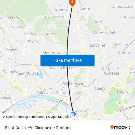 Saint-Denis to Clinique de Domont map