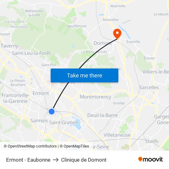 Ermont - Eaubonne to Clinique de Domont map