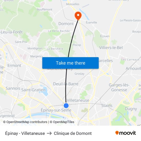 Épinay - Villetaneuse to Clinique de Domont map