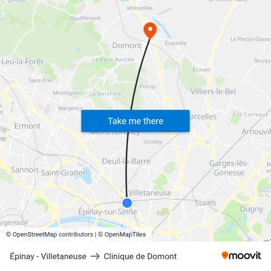 Épinay - Villetaneuse to Clinique de Domont map
