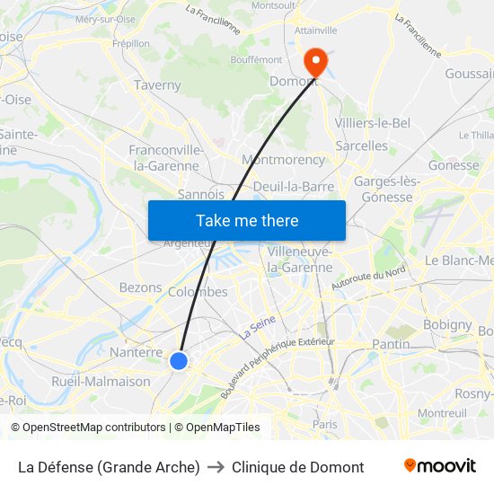 La Défense (Grande Arche) to Clinique de Domont map