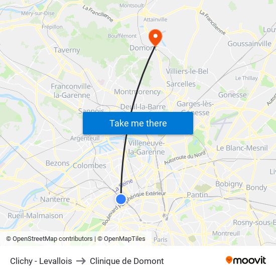 Clichy - Levallois to Clinique de Domont map