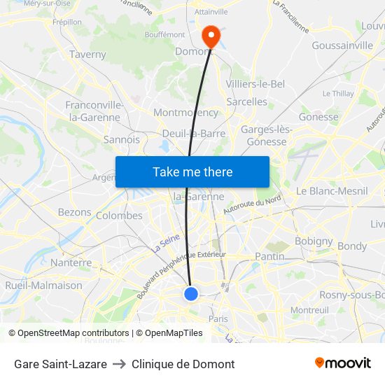 Gare Saint-Lazare to Clinique de Domont map