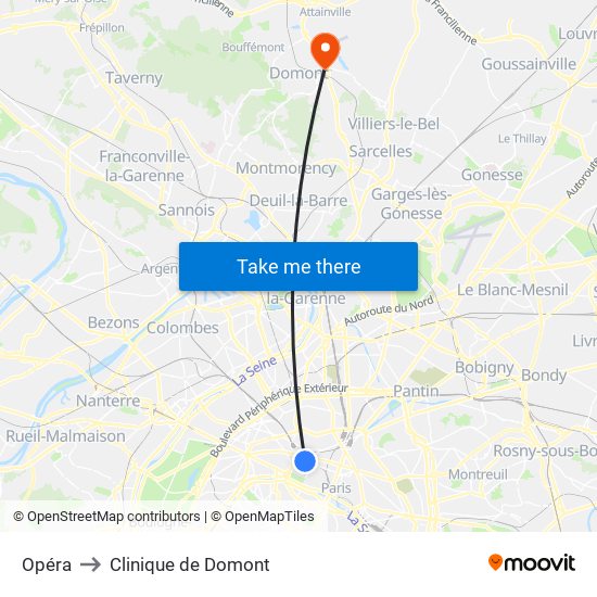Opéra to Clinique de Domont map