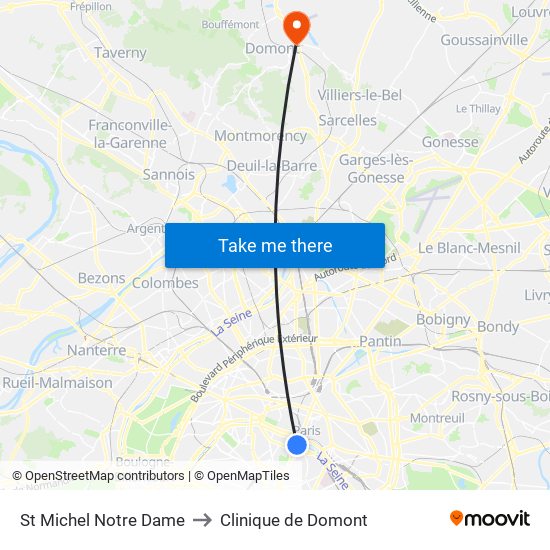 St Michel Notre Dame to Clinique de Domont map