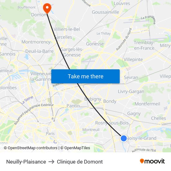 Neuilly-Plaisance to Clinique de Domont map